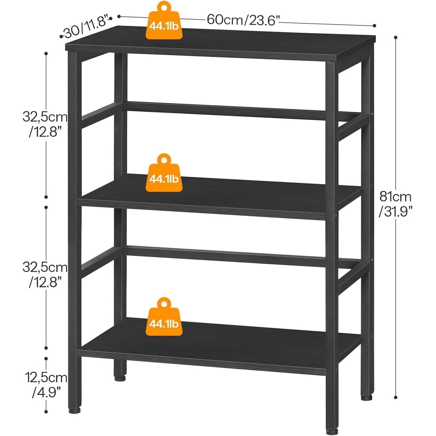 Three Tier Bookshelf Industrial Bookcase And Record Storage Rack With Side Fence Black Metal Frame Rustic Wood
