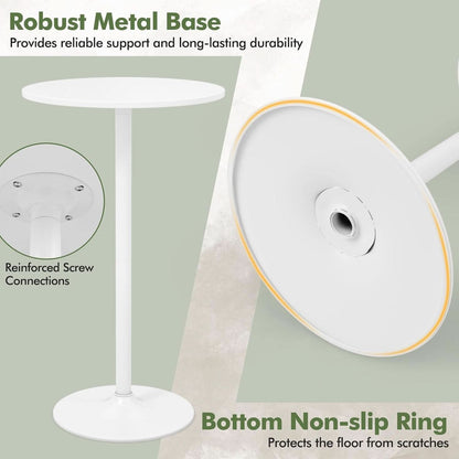 Round Height-Adjustable White Bistro Table Bar Home