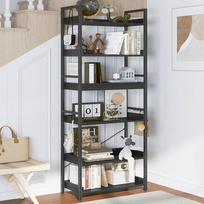 Adjustable Industrial Bookshelf 70 Inch Black Metal