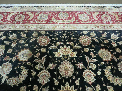 9' X 12' Vintage Handmade Fine Chinese Oriental Floral Wool Rug Silk Black