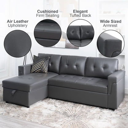 Sleeper Sectional Sofa With Convertible Bed In Dark Gray
