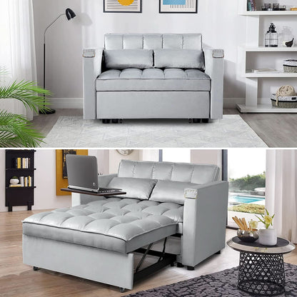 Sofa Bed With Hidden Table Velvet Fabric For Small Spaces