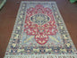 Antique Silk Turkish Kayseri Rug 4.5 x 6.7, Animal Pictorials Lions Deer Floral Medallion, Red Light Blue Navy, Hand Knotted Oriental Carpet