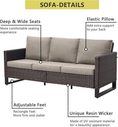 Seven Piece Outdoor Wicker Patio Furniture Set With Swivel Rockers