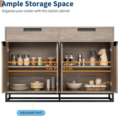 55 Inch Buffet Cabinet With 2 Drawers Modern Farmhouse