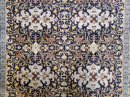 Antique Persian Kashan Rug, Midnight Blue & Ivory, Hand-Knotted, Wool, 4' 8" x 7' 4", Pair B