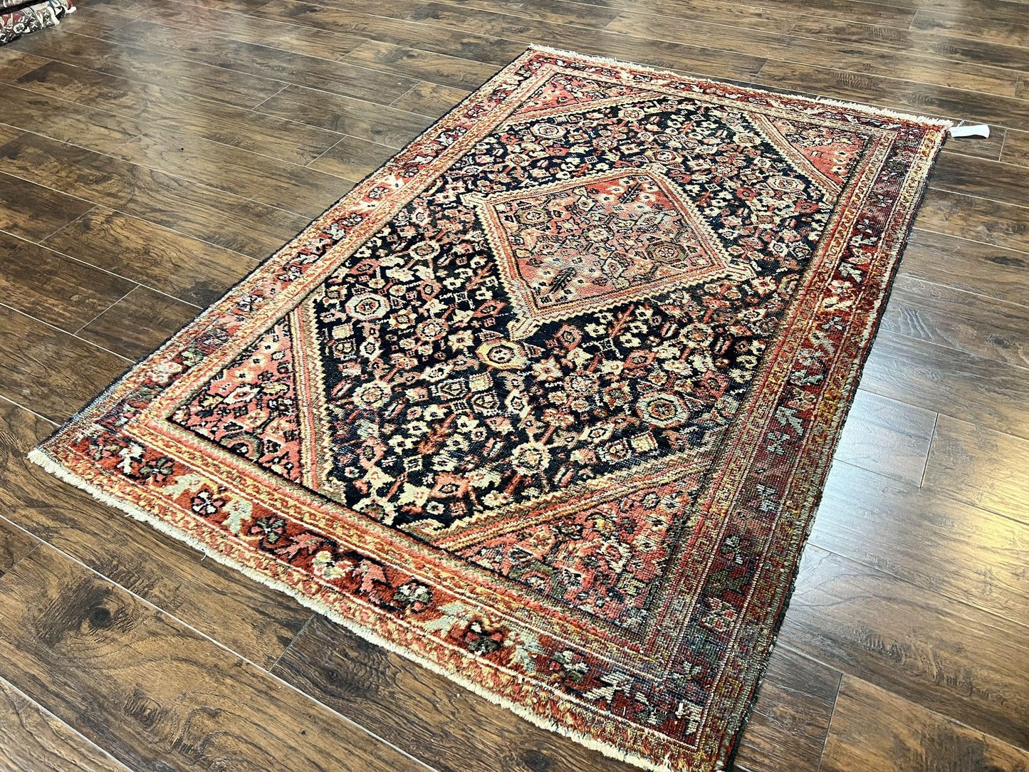 Antique Persian Mahal Rug 4x7, Wool Hand Knotted Tribal Geometric Carpet