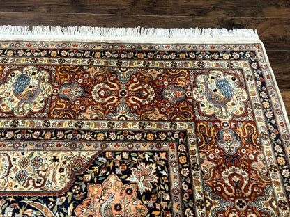 Wonderful Pak Persian Rug 9x12, Very Fine 260 KPSI, Floral Peacocks, Handmade Vintage Wool Rug