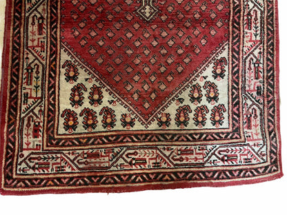 4 X 6.5 Antique Handmade Wool Rug Paisley Boteh Design Tribal Rug Red Ivory