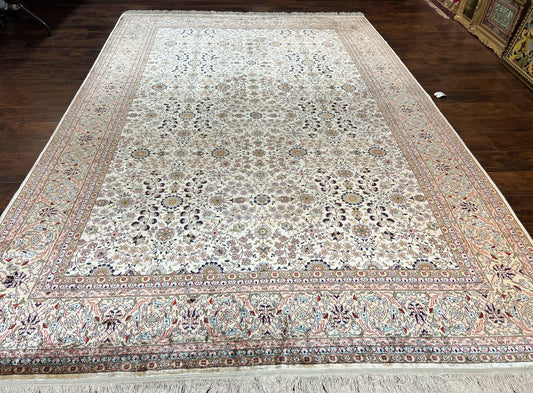 Wonderful Silk Hereke Rug 8x12, Silk Pile on Silk Foundation, Ivory/Cream, Floral Pattern, Handmade, Vintage
