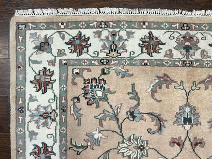 Indo Persian Rug 6x9, Handmade Vintage Wool Carpet, Floral Allover