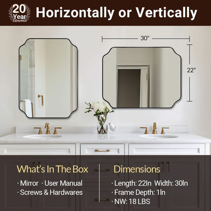 Black 22x30 Inch Scalloped Bathroom Mirror Stainless Frame