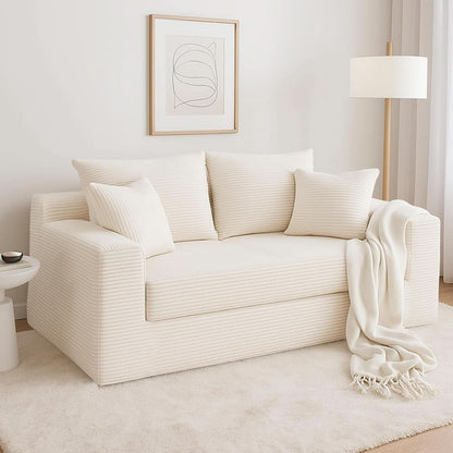 Corduroy Convertible Sofa Bed Three In One BeigeTone Sleeper