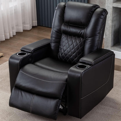 Black Leather Power Recliner With Usb And Cup Holders