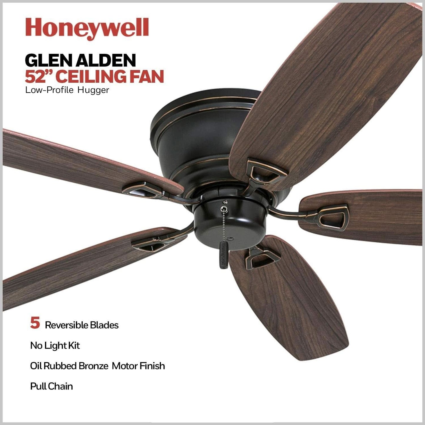 Oil Rubbed Bronze 52 Inch Ceiling Fan Reversible Motor