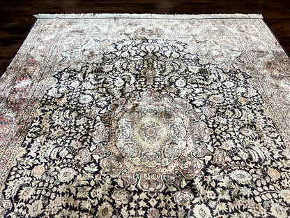 Silk Indian Kashmiri Rug 8x10, Floral Medallion, Indo Persian Carpet, Handmade Vintage Silk Rug