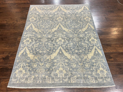 Contemporary Pakistani Rug 5 x 6.6, Handmade Floral Wool Rug, Spanish Pattern