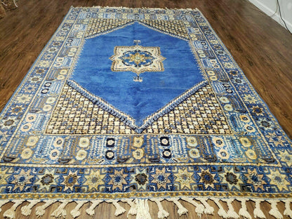 7' X 10' 5" Handmade Moroccan Urban Rabat Wool Carpet Blue Area Rug