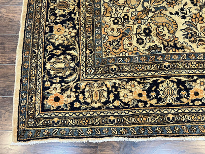 Antique Persian Rug 9x11, Wool Handmade 1920s Oriental Carpet, Persian Hamadan Anjelas Rug, Cream Black, Floral Allover Oriental Rug 9 x 11 Room Sized Rug