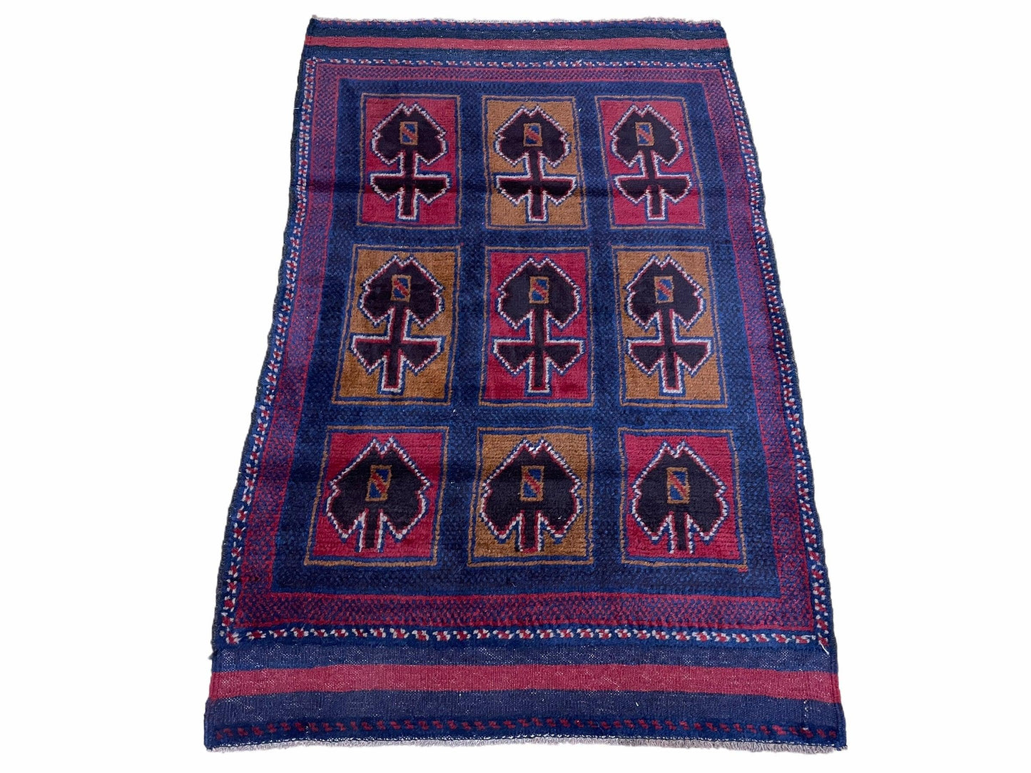 2' 9" X 4' 5" Vintage Handmade Tribal Wool Rug Balouchi Afghan Rug Blue Red 3x5