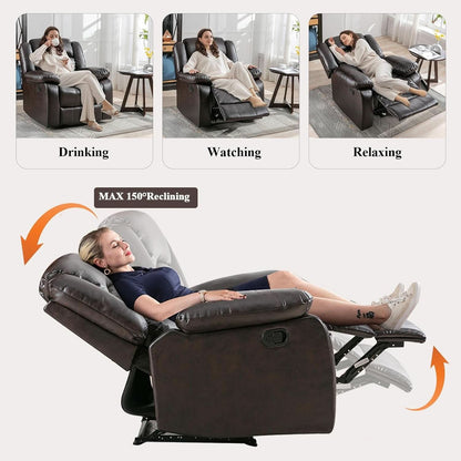 Manual Recliner Chair In Dark Brown Breathable Faux Leather