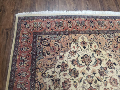 4x6 Handmade Top Quality Pakistani Floral Wool Rug Veg Dyes Carpet Beige Salmon