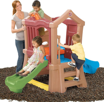 Play Up Double Slide Climber Outdoor Playset For Toddlers Ages 2 To 6 2 Slides