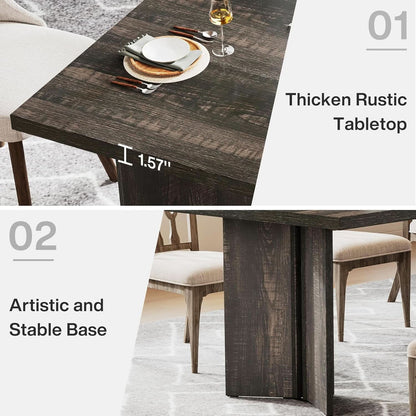 63 Inch Dark Gray Dining Table Farmhouse Rectangular