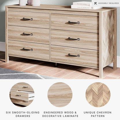 Mid-Century Modern 6 Drawer Dresser With Chevron Pattern