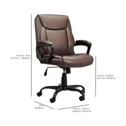 Amazon Basics Classic Puresoft PU Padded Mid Back Office Chair Armrest Brown