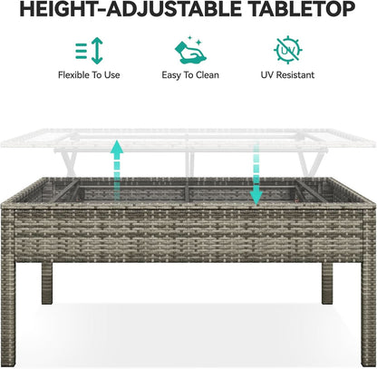 L Shaped Sectional Sofa Set With Lift Top Table Gray