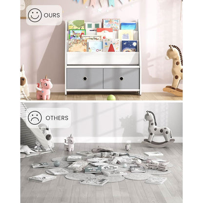 Kids Bookshelf And Toy Storage 4 Tier Book Rack White Gray