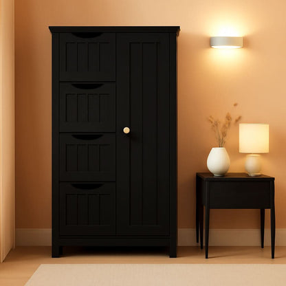 Wooden Bathroom Floor Storage Cabinet With 4 Drawers And Cupboard Freestanding