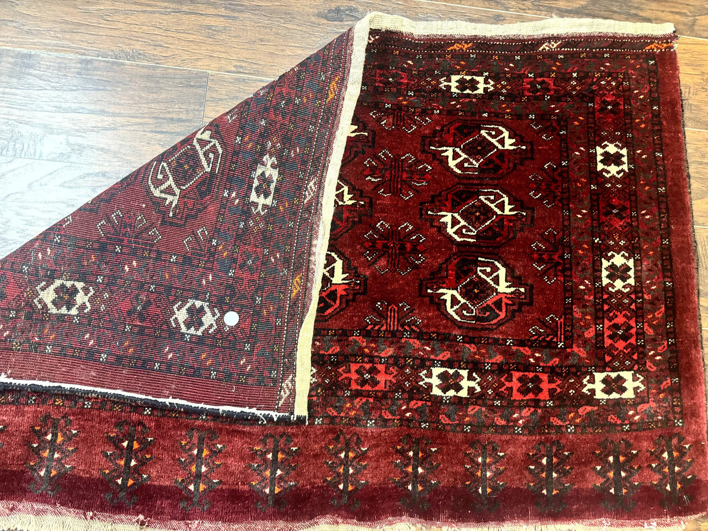 Antique Afghan Turkoman Mafrash Rug 3x5, Red, Hand Knotted, Wool, Tribal Collectible