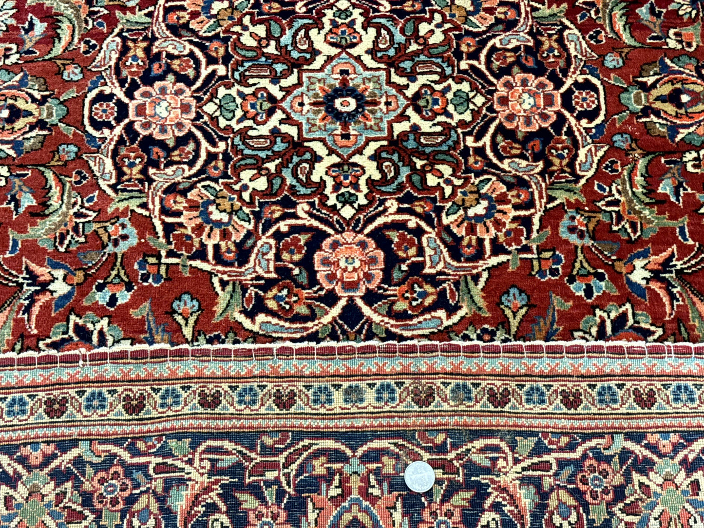 Persian Kashan Rug 4x7, Red and Navy Blue, Floral Antique Carpet