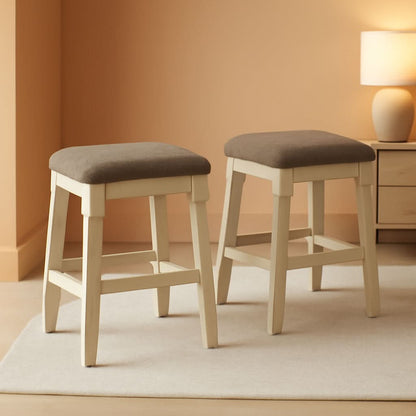 24 Inch Counter Height Upholstered Bar Stool Set Whitewash