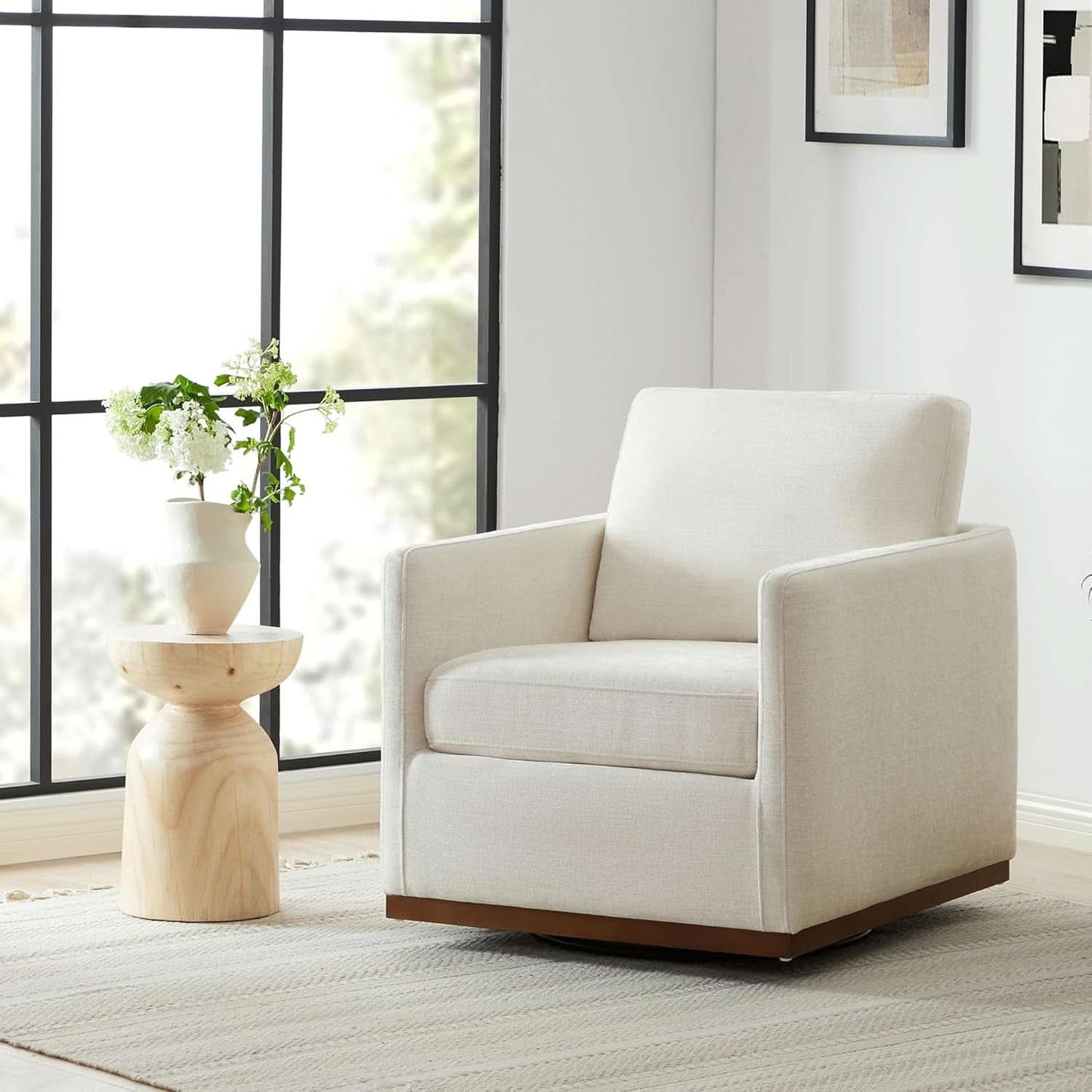 Swivel Linen Accent Armchair Mid Century Modern 360 Swivel