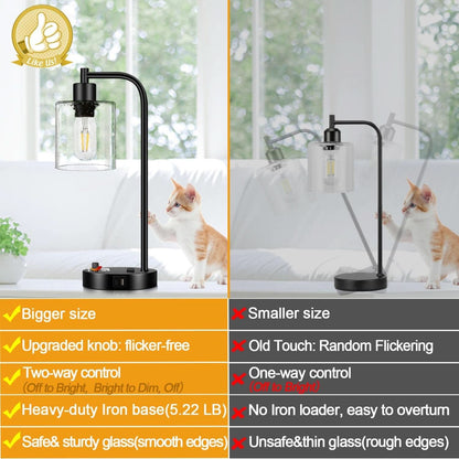 Set Of 2 Industrial Table Lamps With USB Ports And Stepless Dimming