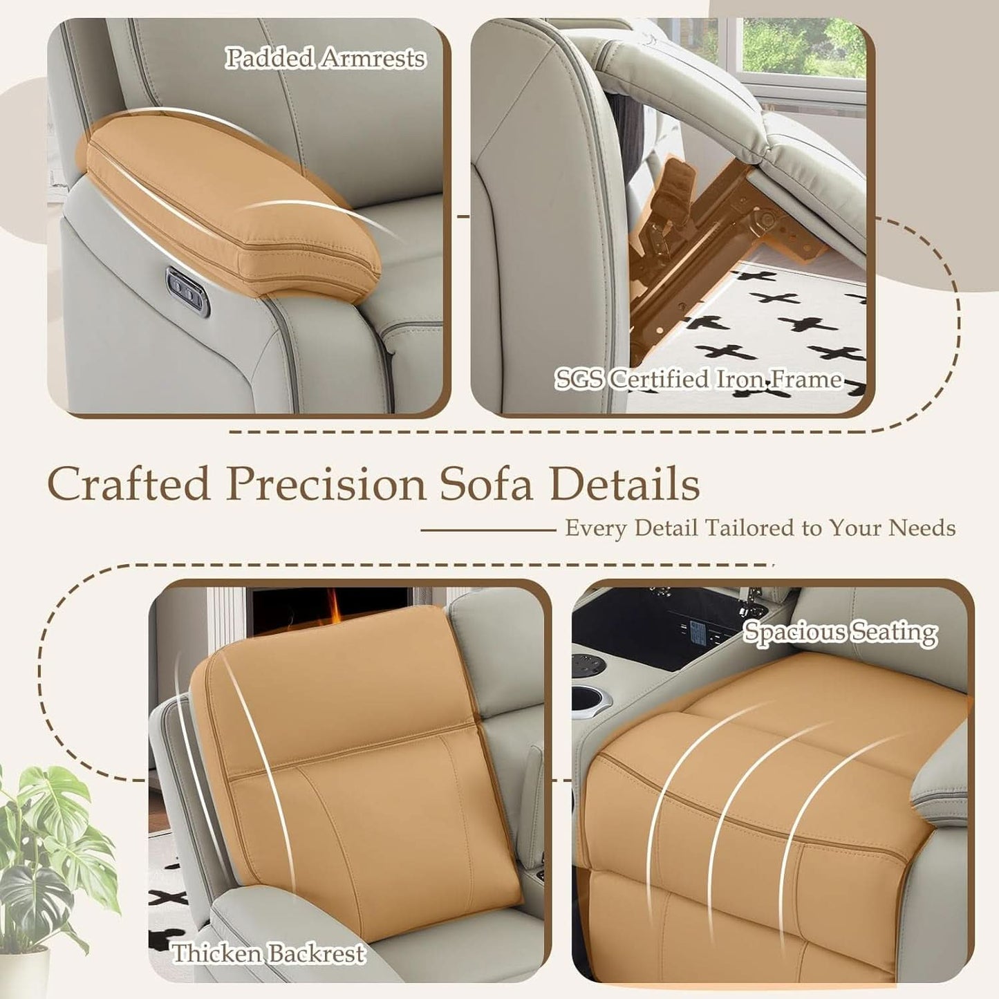 Grey Power Reclining Sofa With Fold Down Table Usb Type C