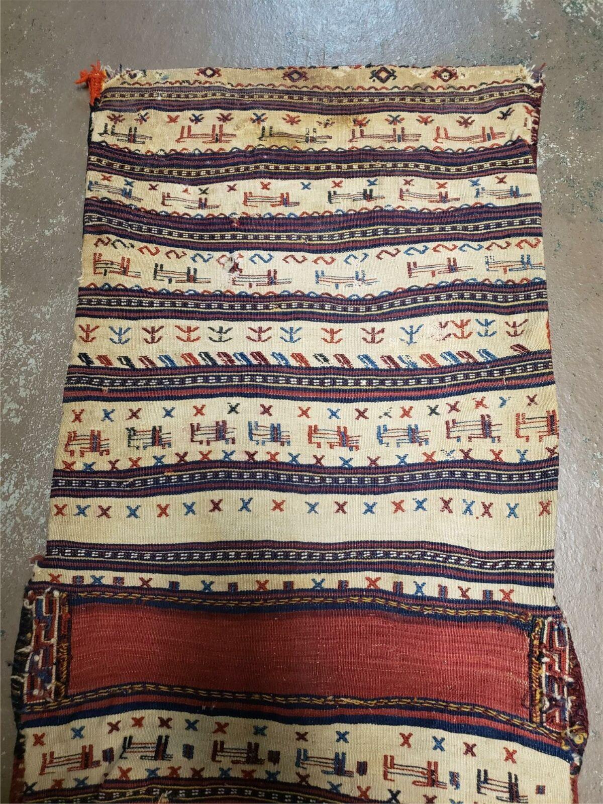 26" X 56" Antique Handmade Authentic Tribal Wool Rug Double Bag Tobreh