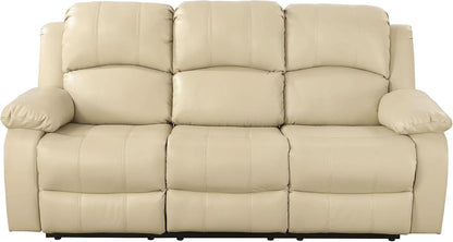 Beige 3 Seater Manual Reclining Sofa With Cup Holders