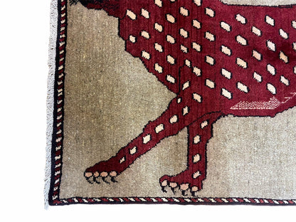 3 X 5 Handmade Hand-Knotteed New Vintage Rug Quality Wool Leopard Burgundy Beige