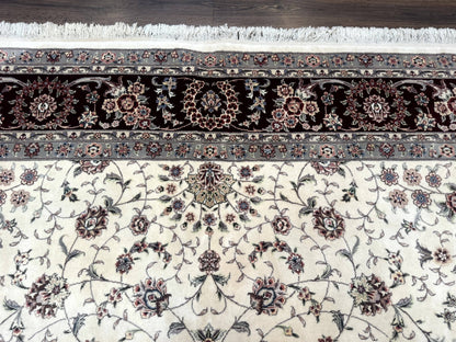 Sino Persian Rug 9x12, Floral Allover Design, 170 KPSI, Ivory and Dark Maroon