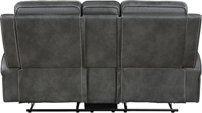 Gray Faux Leather Reclining Loveseat With Manual Recline