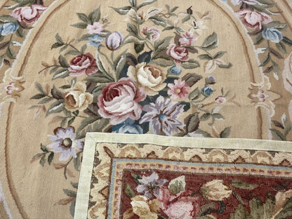 Needlepoint Rug 8x10, Aubusson Savonnerie European Carpet, Floral, Elegant