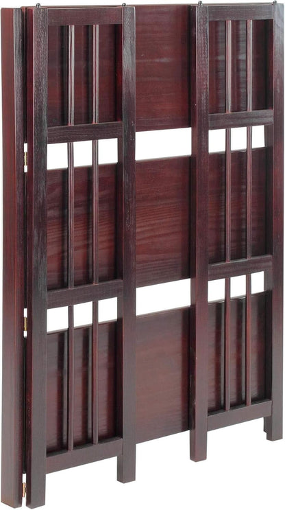 Three Shelf Folding Stackable Bookcase 27.5 Inch Wide Espresso Wood Home Office Storage