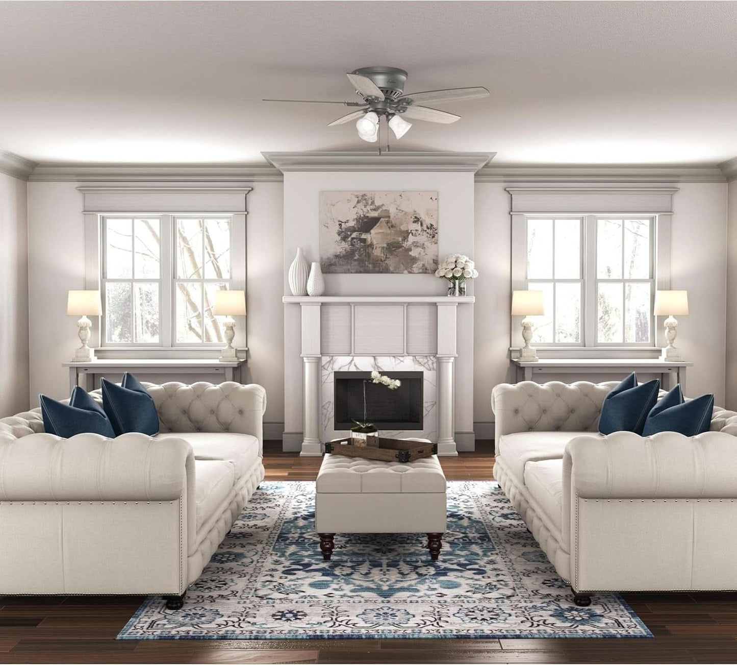 52 Inch Matte Silver LED Ceiling Fan With Integrated Light