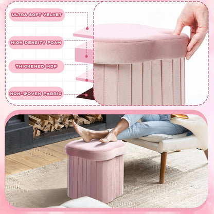 Flower Shaped Velvet Foldable Storage Ottoman Pink
