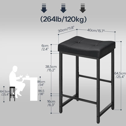 Bar Stools 25 Inch Counter Height With PU Upholstery Black