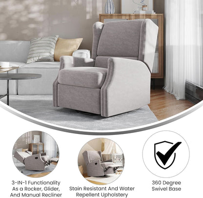Omma Swivel Glider Rocking Recliner 360 Degree Swivel Light Gray